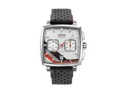 Union Glashütte Averin Chronograph Sachsen Classic 2026 Limited Edition Automatik Edelstahl 41mm graues Zifferblatt rotes Kautschukband und graues Lederband – Herrenuhren Chronograph aus Edelstahl, Kautschuk und Leder. Das Gehäuse ist quadratisch und silber. Das Lederarmband ist grau. Das Zifferblatt ist ein Index in grau. – Ansicht 3