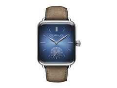 H. Moser & Cie. H. Moser Swiss Alp Watch Small Second Handaufzug Weißgold Funky Blue Fumé Double Hairspring Limited Edition – Herrenuhren Uhr ohne Datum aus 750 Weißgold. Das Gehäuse ist rechteckig und silber. Das Lederarmband Kroko / Alligator ist braun. Das Zifferblatt ist ein Index in blau.