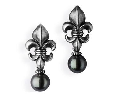 Drachenfels Design Lilienkönigin Ohrstecker groß Lilie Vintage Tahitiperle – Ohrschmuck Ohrstecker aus 925 Silber.