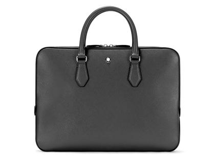 Lederwaren Leder Tasche in grau und aus Leder und Metall.