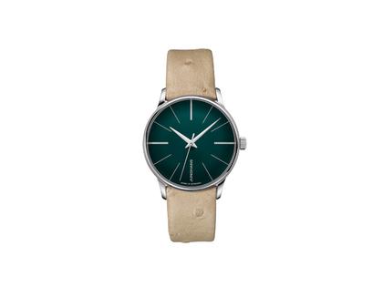Junghans Meister Damen Automatic Edelstahl 33mm dunkelgrünes Zifferblatt braunes Lederband – Damenuhren Uhr ohne Datum aus Edelstahl und Leder. Das Gehäuse ist rund und silber. Das Lederarmband ist braun. Das Zifferblatt ist ein Index in grün.