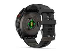 Garmin fenix 8 Pro 47mm AMOLED faserverstärktes Polymer und Titan DLC-Carbongrau digitales Zifferblatt schwarzes Silikonband – Herrenuhren Uhr Multifunktion aus DLC beschichtet, Kunststoff und Titan. Das Gehäuse ist rund und grau. Das Kautschuk / Kunststoff / Silikon Armband ist schwarz. Das Zifferblatt ist digital und schwarz. – Ansicht 3