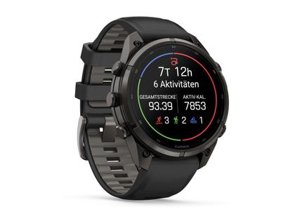 Garmin Fenix 9 Pro inReach Titan 47mm digitales Display schwarzes Silikonband – Herrenuhren Uhr Multifunktion aus Kautschuk und Titan. Das Gehäuse ist rund und schwarz. Das Kautschuk / Kunststoff / Silikon Armband ist schwarz. Das Zifferblatt ist digital und schwarz. – Ansicht 5