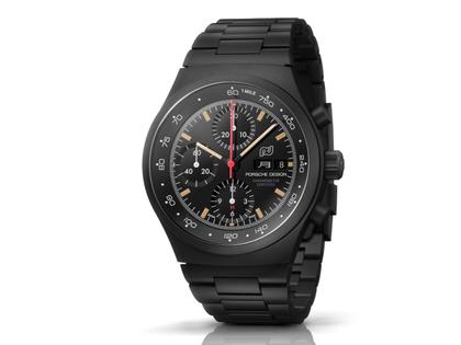 Porsche Design Chronograph 1 - Hodinkee 2024 Limited Edition Automatik Titan beschichtet 41mm schwarzes Zifferblatt Metallband beschichtet – Herrenuhren Chronograph aus Titan und Titancarbid beschichtet. Das Gehäuse ist rund und schwarz. Das Titanarmband ist schwarz. Das Zifferblatt ist arabisch Index und schwarz. – Ansicht 2