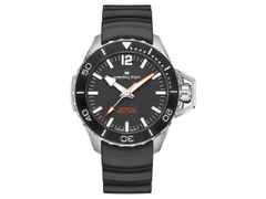 Hamilton Khaki Navy Frogman Automatik Edelstahl 46mm schwarzes Zifferblatt Kautschukband – Herrenuhren Uhr ohne Datum aus Edelstahl und Kautschuk. Das Gehäuse ist rund und silber. Das Kautschuk / Kunststoff / Silikon Armband ist schwarz. Das Zifferblatt ist arabisch Index und schwarz.