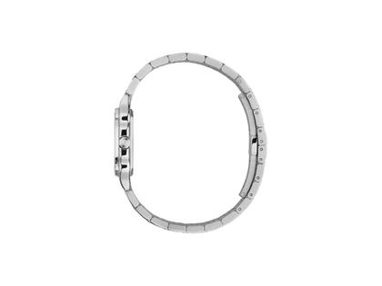 Gucci G-Flat Quarz Edelstahl 24mm rotes Zifferblatt mit Diamanten Metallband YA166508 – Damenuhren Uhr ohne Datum aus Edelstahl. Das Gehäuse ist rechteckig und silber. Das Edelstahlarmband ist silber. Das Zifferblatt ist römisch Index und rot. – Ansicht 2