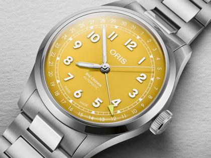 Oris Big Crown Pointer Date Automatik Edelstahl 40mm gelbes Zifferblatt Metallband – Herrenuhren Uhr mit Datum aus Edelstahl. Das Gehäuse ist rund und silber. Das Edelstahlarmband ist silber. Das Zifferblatt ist arabisch und gelb. – Ansicht 3