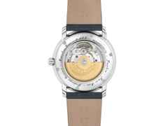 Frederique Constant Classics Heart Beat Moonphase Date Automatik Edelstahl 40mm blaues Zifferblatt blaues Lederband – Herrenuhren Uhr mit Datum aus Edelstahl und Leder. Das Gehäuse ist rund und silber. Das Lederarmband ist blau. Das Zifferblatt ist römisch und blau. – Ansicht 2