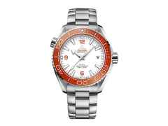 Omega Seamaster Planet Ocean 600M Automatik Edelstahl 43,5mm weißes Zifferblatt Metallband – Herrenuhren Uhr mit Datum aus Edelstahl und Keramik. Das Gehäuse ist rund und silber. Das Edelstahlarmband ist silber. Das Zifferblatt ist arabisch Index und weiß.