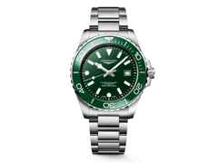 Longines HydroConquest Automatik Edelstahl 42mm grünes Zifferblatt Metallband – Herrenuhren Uhr mit Datum aus Edelstahl. Das Gehäuse ist rund und silber. Das Edelstahlarmband ist silber. Das Zifferblatt ist ein Index in grün.