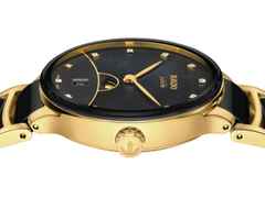 Rado Centrix Diamonds Quarz Edelstahl Gelbgold-PVD 35mm schwarzes Perlmutt-Zifferblatt mit Brillanten Metallband – Damenuhren Uhr mit Datum aus Edelstahl, Keramik und PVD beschichtet. Das Gehäuse ist rund und gelbgold. Das Edelstahlarmband ist gelbgold. Das Zifferblatt ist ein Index in schwarz. – Ansicht 3