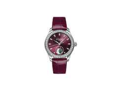 Glashütte Original Lady Serenade Luna Purpursamt Automatik Edelstahl 32,5mm violettes Zifferblatt violettes Lederband – Damenuhren Uhr ohne Datum aus 750 Weißgold, Edelstahl und Leder. Das Gehäuse ist rund und silber. Das Lederarmband Kroko / Alligator ist lila. Das Zifferblatt ist ein Index in lila.