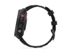 Garmin fenix 8 Pro 47mm AMOLED faserverstärktes Polymer und Titan DLC-Carbongrau digitales Zifferblatt schwarzes Silikonband – Herrenuhren Uhr Multifunktion aus DLC beschichtet, Kunststoff und Titan. Das Gehäuse ist rund und grau. Das Kautschuk / Kunststoff / Silikon Armband ist schwarz. Das Zifferblatt ist digital und schwarz. – Ansicht 4