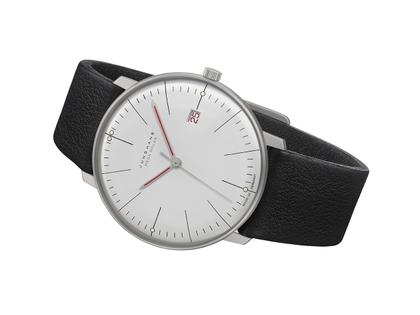 Max Bill MEGA Solar Bauhaus Funkuhr Titan 38mm weißes Zifferblatt schwarzes Lederband Max Bill MEGA Solar Bauhaus Funkuhr Titan 38mm weißes Zifferblatt schwarzes Lederband