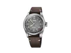 Oris Big Crown X Cervo Volante Automatik Edelstahl 38mm graues Zifferblatt braunes Lederband – Herrenuhren Uhr mit Datum aus Edelstahl.