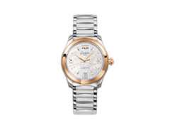Glashütte Original Lady Serenade Automatik Edelstahl Perlmutt-Zifferblatt Metallband – Damenuhren Uhr mit Datum aus 750 Rotgold und Edelstahl. Das Gehäuse ist rund und silber-roségold. Das Edelstahlarmband ist silber. Das Zifferblatt ist römisch Index und weiß.