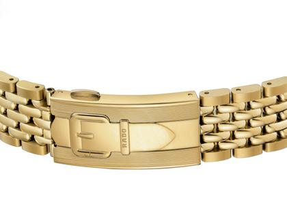 Rado Captain Cook Automatik Edelstahl gelbgold beschichtet 37 mm Marina Hoermanseder Edition – Damenuhren Uhr mit Datum aus Edelstahl, Leder und PVD beschichtet. Das Gehäuse ist rund und gelbgold. Das Edelstahlarmband ist gelbgold. Das Zifferblatt ist ein Index in weiß. – Ansicht 7