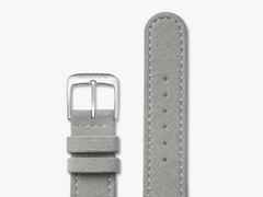 Nomos Glashütte Tetra Die Unerreichbare Handaufzug Edelstahl 29mm silberfarbenes Zifferblatt graues Veloursband Glasboden – Damenuhren Uhr ohne Datum aus Edelstahl und Leder. Das Gehäuse ist quadratisch und silber. Das Lederarmband ist grau. Das Zifferblatt ist arabisch Index und silber. – Ansicht 5