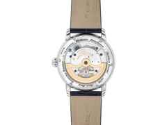 Frederique Constant Classics Worldtimer GMT Nativ Edition 2022 Manufacture Automatik Edelstahl 42mm hellblaues Zifferblatt blaues Lederband – Herrenuhren Uhr mit Datum aus Edelstahl und Leder. Das Gehäuse ist rund und silber. Das Lederarmband Kroko / Alligator ist blau. Das Zifferblatt ist ein Index in blau. – Ansicht 2