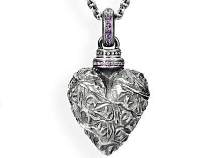 Drachenfels Design Klunkerling Anhänger Ornamentherz groß mit Amethystpavée – Anhänger Anhänger mit Besatz aus 925 Silber, 333 Weißgold und und .