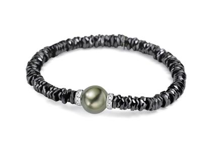 Silhouette Schmuck Keramik Armband schwarz Weißgold mit Tahitiperle und Brillanten 0,156ct – Armschmuck Armband aus 585 Weißgold, Keramik, Titan und und .