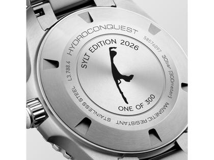 Longines HydroConquest Sylt Edition 2026 Automatik Edelstahl 42mm weißes Zifferblatt Metallband – Herrenuhren Uhr mit Datum aus Edelstahl und Keramik. Das Gehäuse ist rund und silber. Das Edelstahlarmband ist silber. Das Zifferblatt ist ein Index in weiß. – Ansicht 6