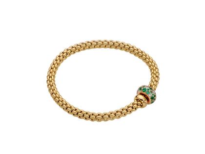 Fope Solo Flex'It Armband Gelbgold mit Smaragden und Brillanten 0,280ct M flexibel – Armschmuck Armband aus 750 Gelbgold.