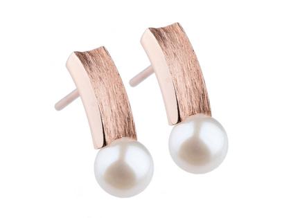 Ernstes Design Struktur rot Ohrstecker mit Perle – Ohrschmuck Ohrstecker aus Edelstahl und und vergoldet.
