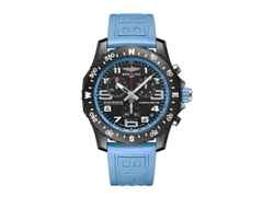 Breitling Endurance Pro 44 Chronograph Quarz Breitlight schwarzes Zifferblatt blaues Kautschukband – Herrenuhren Chronograph aus Sonstiges. Das Gehäuse ist rund und schwarz. Das Kautschuk / Kunststoff / Silikon Armband ist blau. Das Zifferblatt ist arabisch und schwarz.