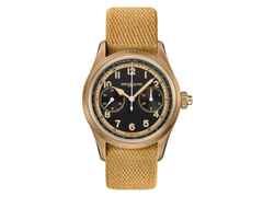 Montblanc 1858 Automatic Chronograph Monopusher Limited Edition 1858 Bronze – Herrenuhren Chronograph aus Bronze. Das Gehäuse ist rund und roségold. Das Textilarmband ist beige. Das Zifferblatt ist arabisch Index und schwarz.