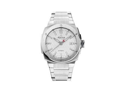 Herrenuhren Uhr mit Datum aus Titan. Das Gehäuse ist rund und silber. Das Titanarmband ist silber. Das Zifferblatt ist ein Index in weiß.
