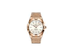 Breitling Chronomat 32 Quarz Rotgold weißes Zifferblatt Metallband – Damenuhren Uhr mit Datum aus 750 Rotgold. Das Gehäuse ist rund und roségold. Das Goldarmband ist roségold. Das Zifferblatt ist ein Index in weiß.