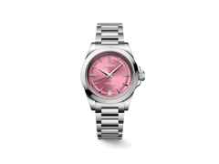 Longines Conquest Automatik Edelstahl 34mm rosafarbenes Zifferblatt Metallband – Damenuhren Uhr mit Datum aus Edelstahl. Das Gehäuse ist rund und silber. Das Edelstahlarmband ist silber. Das Zifferblatt ist ein Index in rosa.