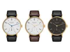 Nomos Glashütte Tangente Gold Neomatik Automatik Gelbgold 35mm weißes Zifferblatt schwarzes Lederband – Damenuhren Uhr ohne Datum aus 750 Gelbgold und Leder. Das Gehäuse ist rund und gelbgold. Das Lederarmband ist schwarz. Das Zifferblatt ist arabisch Index und weiß. – Ansicht 8