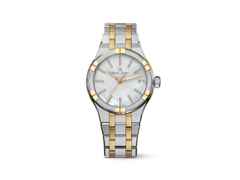 Maurice Lacroix Aikon Quarz Edelstahl 35mm weißes Zifferblatt zweifarbiges Metallband – Damenuhren Uhr mit Datum aus Edelstahl, PVD beschichtet und vergoldet. Das Gehäuse ist rund und silber-roségold. Das vergoldetes Edelstahlarmband ist silber-roségold. Das Zifferblatt ist ein Index in weiß.
