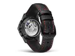 Mühle Glashütte Sportivo Power Chronograph First Edition Automatik Edelstahl Schwarz-IP 42,5mm schwarzes Zifferblatt schwarzes Leder-Kautschukband limitiert – Herrenuhren Chronograph aus Edelstahl, IP beschichtet, Keramik und Leder. Das Gehäuse ist rund und schwarz. Das Lederarmband ist schwarz. Das Zifferblatt ist ein Index in schwarz. – Ansicht 2