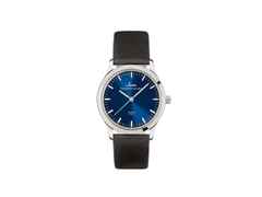 Sinn Spezialuhren 434 St B Quarz Edelstahl 34mm blaues Zifferblatt schwarzes Lederband – Damenuhren Uhr ohne Datum aus Edelstahl. Das Gehäuse ist rund und silber. Das Lederarmband ist schwarz. Das Zifferblatt ist ein Index in blau.