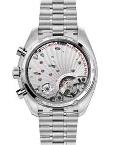 Omega Speedmaster Mondphase Chronograph Handaufzug Edelstahl 43mm graues Zifferblatt Metallband – Herrenuhren Chronograph aus Edelstahl und Titan. Das Gehäuse ist rund und silber. Das Edelstahlarmband ist silber. Das Zifferblatt ist ein Index in grau. – Ansicht 2