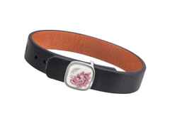Meissen Lederarmband Ming-Drache Purpur schwarz / braun – Armschmuck Armband aus 925 Silber und und rhodiniert.