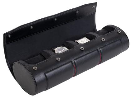 Buben & Zörweg NITRO 4 Case Black / Red Uhrenetui aus Leder – Uhrenetui Uhrenetui für mehrere Uhren in schwarz und aus Leder.