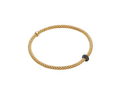 Fope Prima Flex'It Men Armband Gelbgold M mit Weißgoldronde und schwarzen Brillanten 0,200ct flexibel – Armschmuck Armband aus 750 Gelbgold, 750 Weißgold und und .