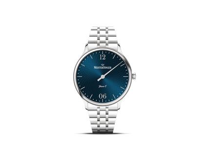 MeisterSinger Yaara Quarz Edelstahl 36mm blaues Zifferblatt Metallband – Damenuhren Uhr ohne Datum aus Edelstahl. Das Gehäuse ist rund und silber. Das Edelstahlarmband ist silber. Das Zifferblatt ist arabisch Index und blau.