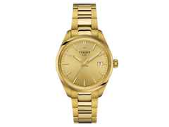Tissot PR 100 Quarz Edelstahl gelbgoldfarben beschichtet 34mm gelbgoldfarbenes Zifferblatt Metallband gelbgoldfarben beschichtet – Damenuhren Uhr mit Datum aus Edelstahl und PVD beschichtet. Das Gehäuse ist rund und gelbgold. Das Edelstahlarmband ist gelbgold. Das Zifferblatt ist ein Index in gelbgold.