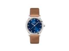 Sinn Spezialuhren 434 St B Quarz Edelstahl 34mm blaues Zifferblatt braunes Lederband – Damenuhren Uhr ohne Datum aus Edelstahl. Das Gehäuse ist rund und silber. Das Lederarmband ist braun. Das Zifferblatt ist ein Index in blau.