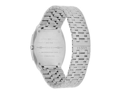 Gucci 25H Quarz Edelstahl 38mm silbernes Zifferblatt Metallband YA163407 – Herrenuhren Uhr ohne Datum aus Edelstahl. Das Gehäuse ist rund und silber. Das Edelstahlarmband ist silber. Das Zifferblatt ist ein Index in silber. – Ansicht 2