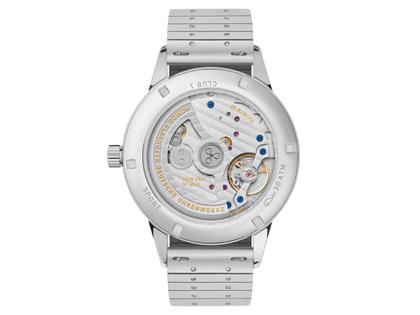 Nomos Glashütte Club Sport neomatik 42 Datum Automatik Edelstahl 42mm schwarzes Zifferblatt Metallband – Herrenuhren Uhr mit Datum aus Edelstahl. Das Gehäuse ist rund und silber. Das Edelstahlarmband ist silber. Das Zifferblatt ist arabisch Index und schwarz. – Ansicht 5