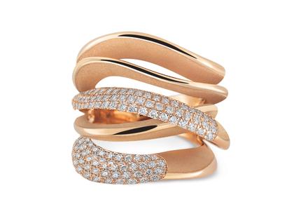 Cammilli Firenze Firenze Galaxy Ring Orange Apricot 5reihig mit Brillanten 0,85ct – Ringe Ring mit Besatz aus 750 Gelbgold.