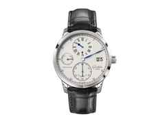 Glashütte Original Senator Chronometer Regulator Handaufzug Weißgold 42mm silbernes Zifferblatt schwarzes Lederband – Herrenuhren Uhr ohne Datum aus 750 Weißgold. Das Gehäuse ist rund und silber. Das Lederarmband Kroko / Alligator ist schwarz. Das Zifferblatt ist römisch und silber.