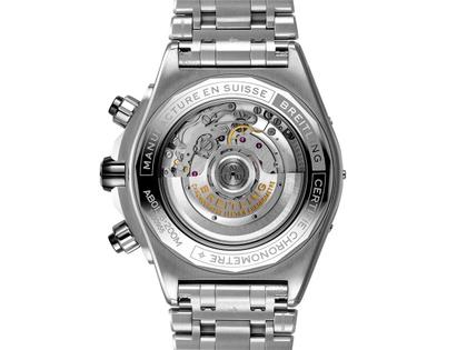 Breitling Super Chronomat B01 44 Automatik Edelstahl schwarzes Zifferblatt Metallband – Herrenuhren Chronograph aus Edelstahl. Das Gehäuse ist rund und silber. Das Edelstahlarmband ist silber. Das Zifferblatt ist ein Index in schwarz. – Ansicht 2