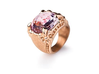 Drachenfels Design Lilienkönigin Lilienring groß rotgoldplattiert Amethyst – Ringe Ring aus 925 Silber.